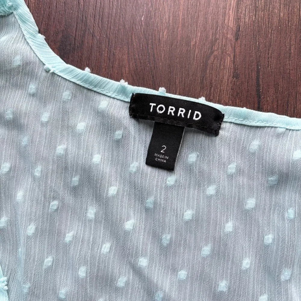 Torrid Fairycore Mint Chiffon Clip Dot Maxi Dress Deep V Flutter Sleeve 2X Aqua